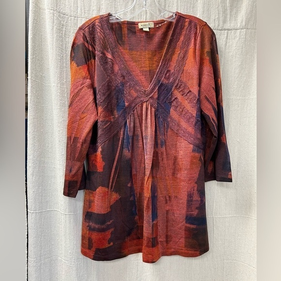 One world/ live and let / top/V-neck/ tunic top/ size L - Picture 1 of 8
